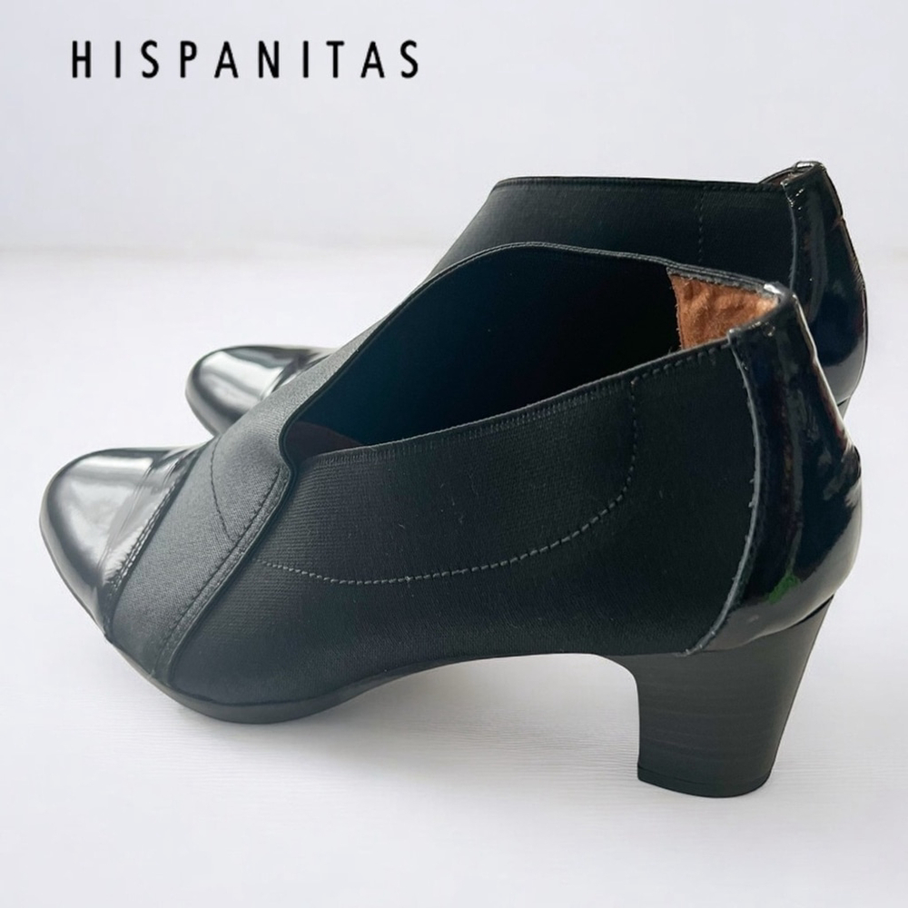 Hispanitas Black Heeled Boots with Pointed Toe and V-Shaped Opening Sz 37